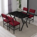 Stedum spisegruppe bord 110 cm + 4 stoler - Vinrød og Svart