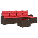vidaXL Sofa sett 6 stk. Brun og rød polyrotting