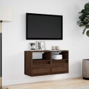  Vegghengte TV-benker med LED 2 stk brun eik 41x31x45 cm 852326