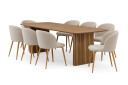 Bark Richeto Spisebord 240 cm med 8 Greya Spisestoler med armlener   Naturlig finish / Greige Bouclé / Metallben Eik