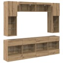  TV vegghyllesett med LED 6 pcs Artisan Eik Konstruert tre