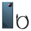 Baseus Adaman - Strømbank - 20000 mAh - 65 watt - 3 A - PD, QC 3.0, SCP - 3 utgangskontakter (2 x USB, USB-C) - på kabel: USB-C - blå