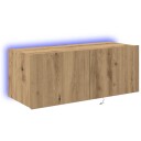  TV Vegghylle med LED lamper Artisan Eik 80x35x31 cm
