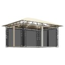 vidaXL Paviljong med myggnett og LED-lysslynge 4x3x2,73 m kremhvit