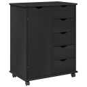 vidaXL Rullende skap med hjul Svart 63,5 x 39 x 79 cm Massiv furu
