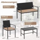 4 delt sett med utemøbler i rotting og puter
