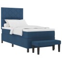  Box Spring Seng med Madrass & Benk Blå 90x190 cm Stoff
