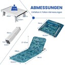 Sett med 2 strandmatter med sidebord, pute og oppbevaringsrom, solsengematte med justerbar rygg, turkisblå