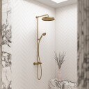 Hassel & Teudt HBR800 S02 Dusjstangsett M/Ø31cm Rain Deluxe M/Easyclean Polert Messing Natural