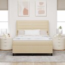  Seng med hovedbunn og madrass & LED Krem 140x200 cm Stoff