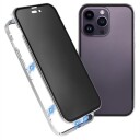 iPhone 15 Pro Magnetisk Deksel med Personvernherdet Glass Sølv