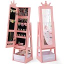 Smykkeskap for barn 3 i 1 vippbart speilskap med rosa speil i full lengde
