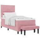  Rosa box spring seng med madrass og benk 90x190 cm fløyel