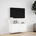  Vegghengt TV-benk med LED hvit 80x31x35 cm 852355