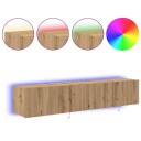  TV Veggskap med LED Lys 2 stk Håndlaget Eik 80x35x31 cm