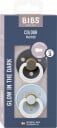 BIBS Colour Smokk 2-Pack Lateks Str 3 Rund Iron GLOW/Baby Blue GLOW