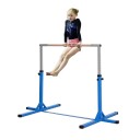 Høy stang høydejusterbar gymnastikkstang 13 nivåer lastbar opptil 75 kg laget av stål og bøketre i blått for gymnastikk og t