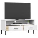 vidaXL TV-benk med metallben hvit heltre furu OSLO 8720845578343