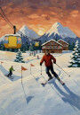 Skiing at sunset Plakat Plakat / 40x50cm