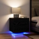  Nattbord med LED Veggmontert Sort Eik 50x39x41 cm