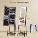 Smykkeskap med hylle og speil i full lengde og 3 fargede LED lys og 2 skuffer brun