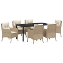 7 Delers Hage Spisesett med Puter Beige Poly Rattan