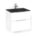 Macro Design Crown Grip Servantskap 2-skuff - med Glasservant Svart eik / 100cm Glass Edge Hvit