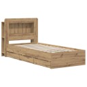 vidaXL Sengramme med oppbevaring og hodegavl Artisan eik 90 x 200 cm