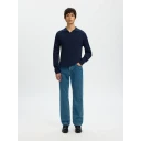 Selected Slhtorino Ls Knit Open Stitch Polo Navy L