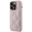 Guess Mobildeksel for iPhone 15 Pro 6,1" Rosa med Quiltet Metall-Logo