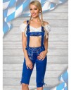Lang Royal Blå Lederhosen til Dame med Lommer og Broderi Strl 38