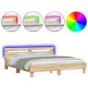 vidaXL Sengeramme med hodegavl og LED sonoma eik 200x200 cm 8721012247376
