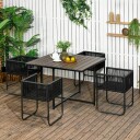 5 delt hagemøbelsett i polyrattan spisebord med 4 stoler og sidebord stilig spisegruppe for balkong og hage