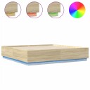  Sengeramme med LED-lys sonoma eik 200x200 cm konstruert tre 8721012273207