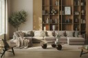 Grande 6 seters U Sofa med Divan Venstre   Beige Fløyel