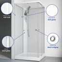 Macro Flow Rett Dusjkabinett, u/armatur 81x81 cm, Hvit/Klarglass, Klar bakvegg