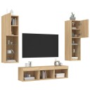 vidaXL Vegghengte TV-enheter med LED 5 deler sonoma eik konstruert tre 8721012470217
