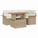  5-delt hage bordsett med puter Beige Poly Rattan Akasie