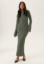Bubbleroom Structure Long Sleeve Midi Dress Khaki green XS