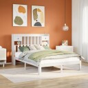  Seng med bokhylle uten madrass hvit 140x190 cm heltre furu 8721158613813