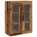  vegghengt skap med glassdører   gammelt tre   69.5x34x90 cm