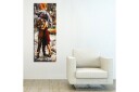 Lerret 30x80 cm Romantisk dans under en paraply i regnet Rød / Brun / Grå