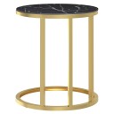  Sidebord gull og svart marmor 45 cm herdet glass