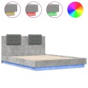  Sengeramme med hodegavl og LED-lys betonggrå 150x200 cm 8721012277410
