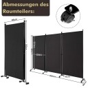Mobil romdeler – 3 paneler svart 180 cm låsehjul