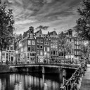 AMSTERDAM Idyllic impression from Singel   Monochrome Poster Plakat / 70x70cm