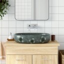 vidaXL Benkeservant blå oval 59x40x14 cm keramikk
