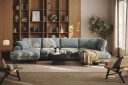 Copenhagen Premium 5 personers Højrevendt U formet Dyb Sofa med Divan og Chaiselong i Chenille   Grå/blå