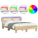  Sengeramme med hodegavl og LED sonoma eik 135x190 cm 8721012247864