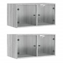  Veggskap med glassdører 2 stk grå sonoma 68,5x37x35 cm 8721012214583